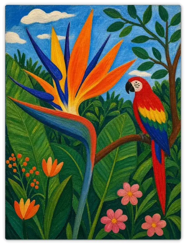Leinwandbild im Folk Art Stil „Die Strelitzie"