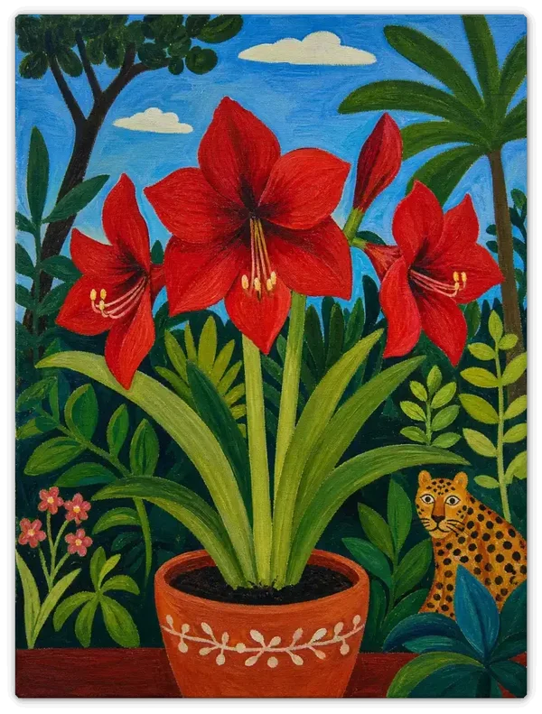 Leinwandbild im Folk Art Stil „Amaryllis im Topf"