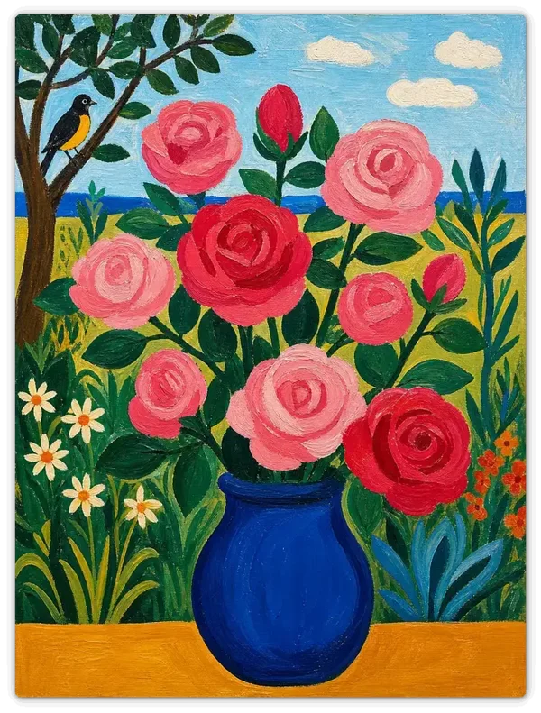 Leinwandbild im Folk Art Stil „Blühende Pracht“