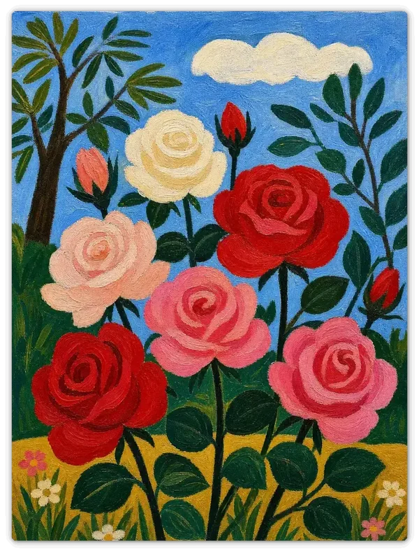 Leinwandbild im Folk Art Stil „Rosenbeet“