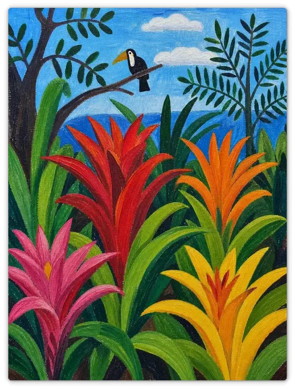 Leinwandbild im Folk Art Stil „Tropische Blüten“