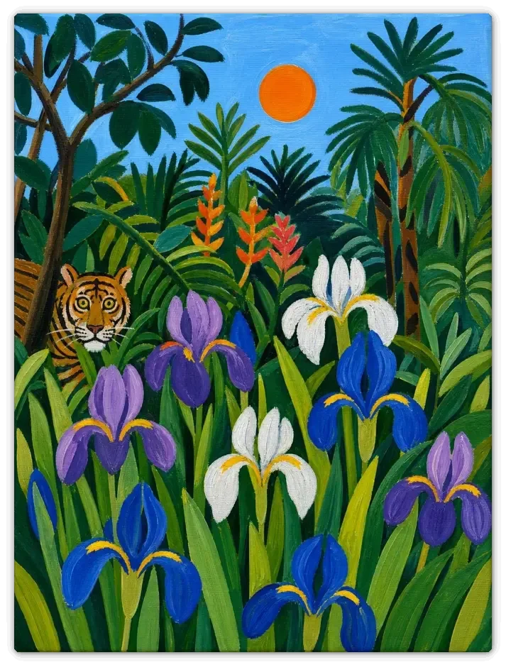 Leinwandbild im Folk Art Stil „Iris im Garten“