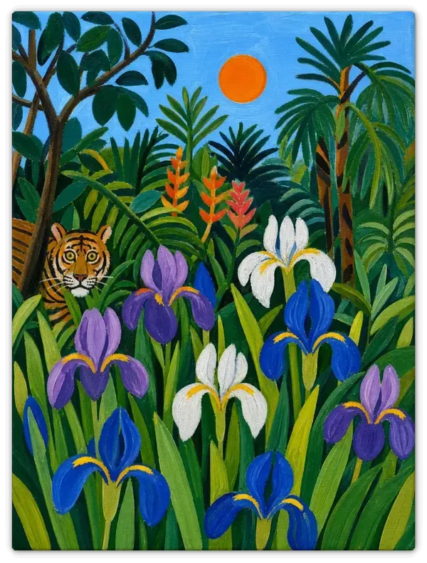 Leinwandbild im Folk Art Stil „Iris im Garten“