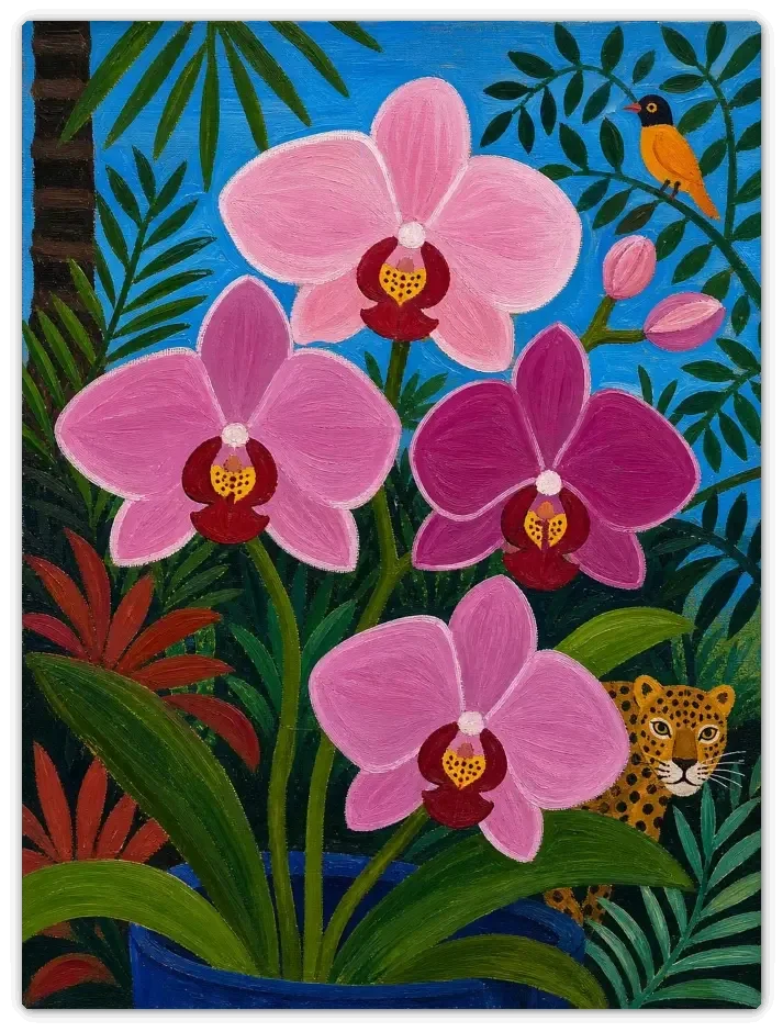 Leinwandbild im Folk Art Stil „Dschungelgäste“