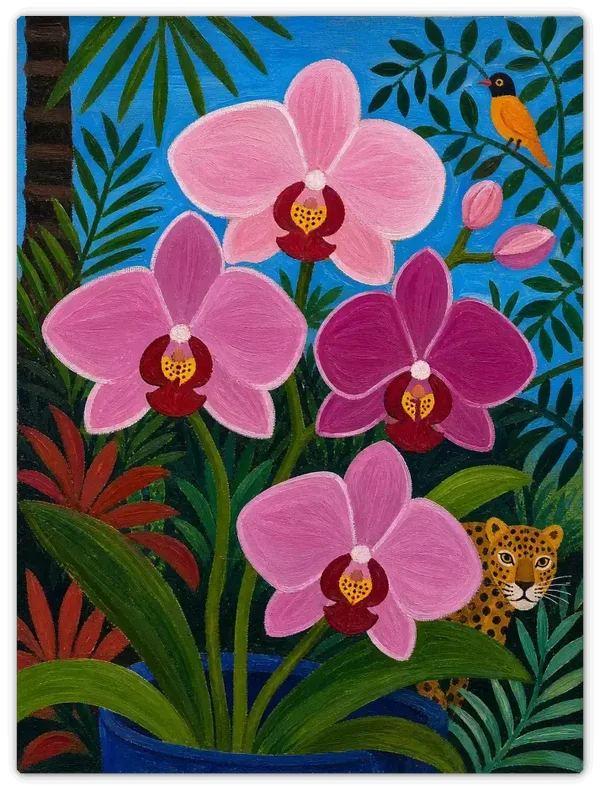 Leinwandbild im Folk Art Stil „Dschungelgäste“