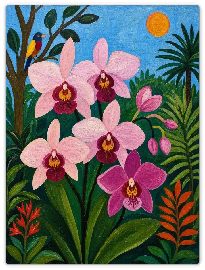 Leinwandbild im Folk Art Stil „Rosa Orchideen“