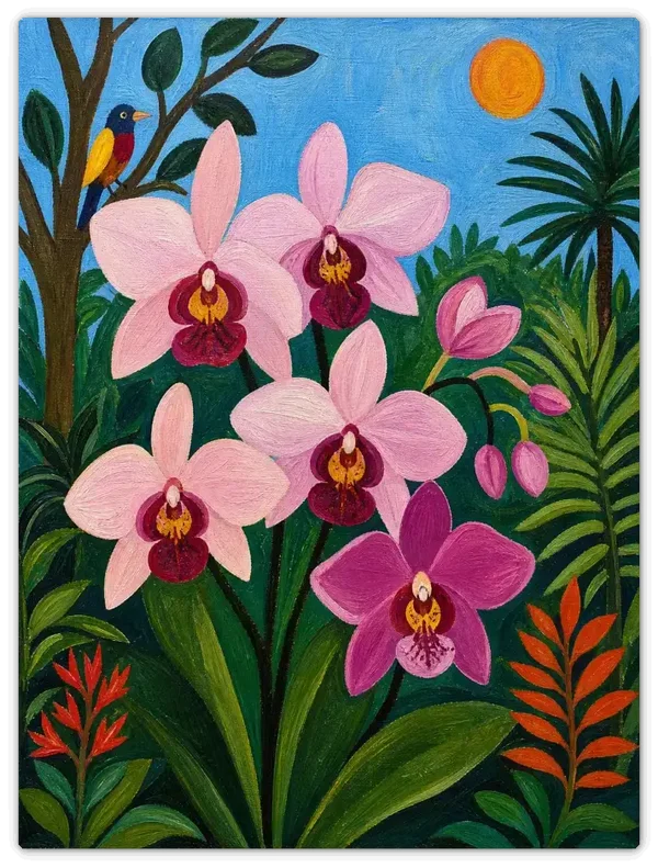 Leinwandbild im Folk Art Stil „Rosa Orchideen“