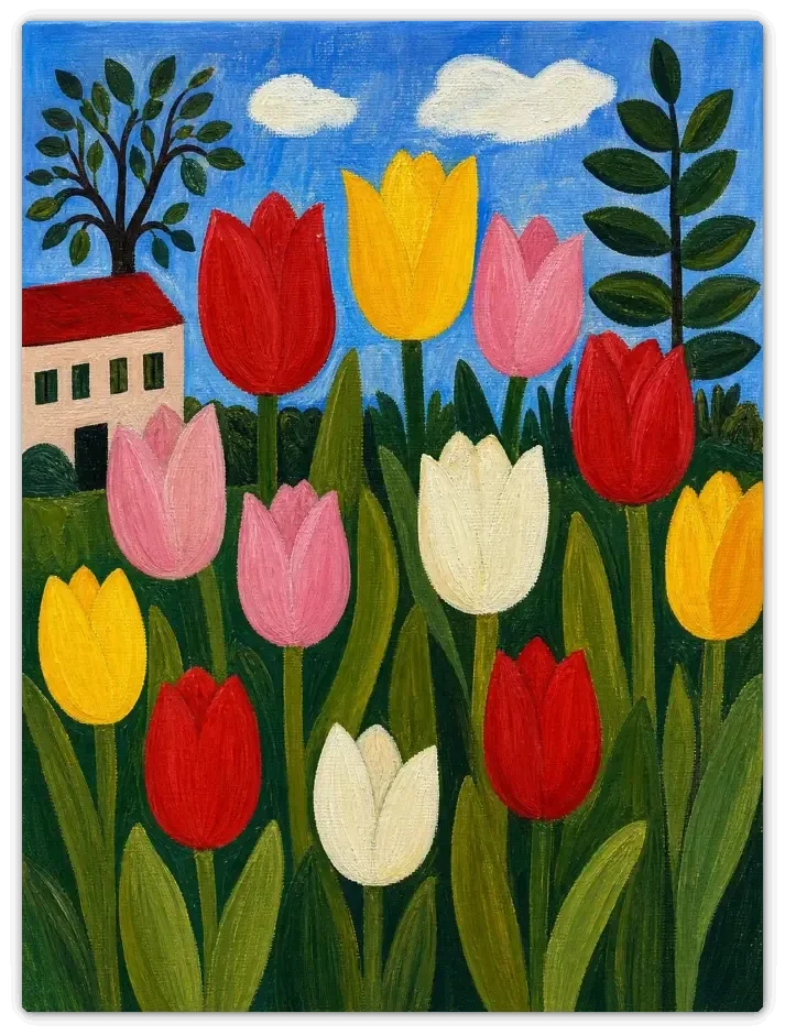 Leinwandbild im Folk Art Stil „Gartenidyll“