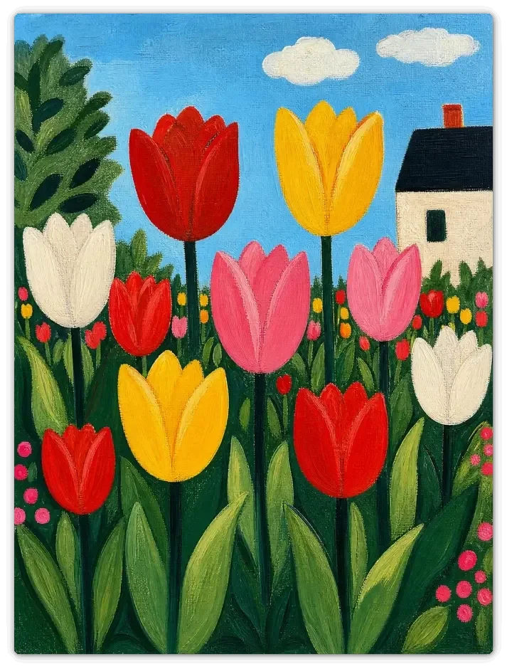 Leinwandbild im Folk Art Stil „Bunte Tulpen“