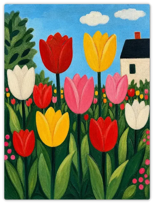 Leinwandbild im Folk Art Stil „Bunte Tulpen“