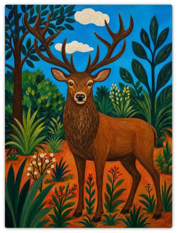 Leinwandbild im Folk Art Stil „Der Hirsch“