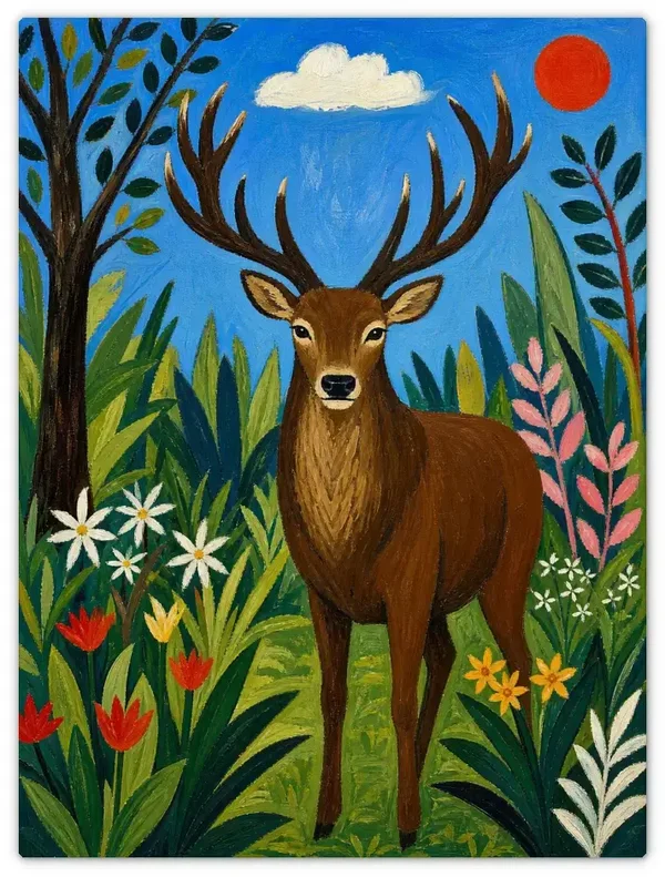 Leinwandbild im Folk Art Stil „König des Waldes“