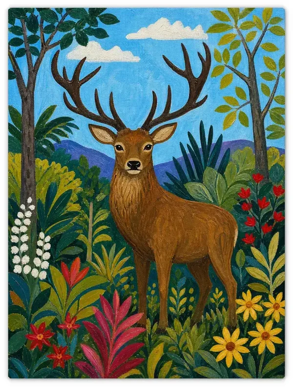 Leinwandbild im Folk Art Stil „Bunte Waldwiese“