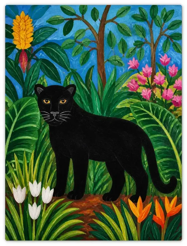Leinwandbild im Folk Art Stil „Nacht im Dschungel“
