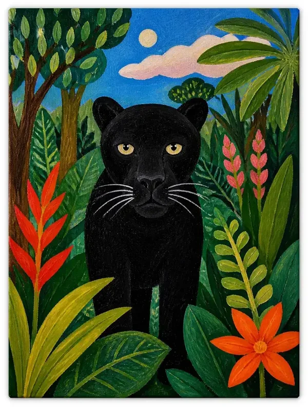 Leinwandbild im Folk Art Stil „Der schwarze Panther“