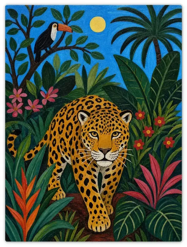 Leinwandbild im Folk Art Stil „Der Leopard“