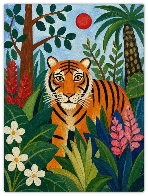 Leinwandbild im Folk Art Stil „Wilder Tiger“
