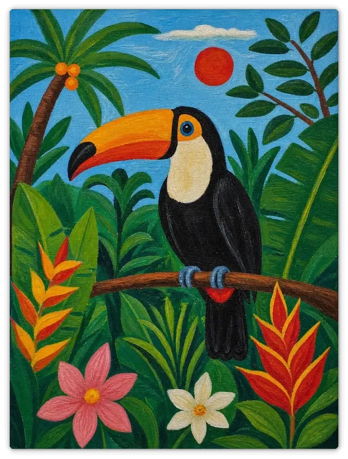Leinwandbild im Folk Art Stil „Der Tukan“
