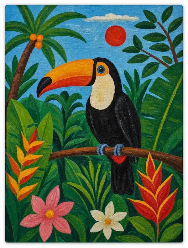 Leinwandbild im Folk Art Stil „Der Tukan“