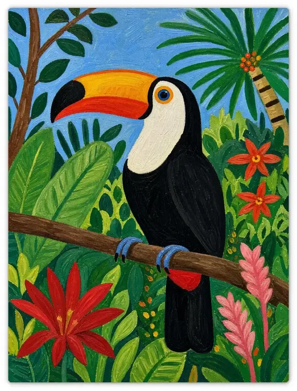 Leinwandbild im Folk Art Stil „Sonniger Regenwald“