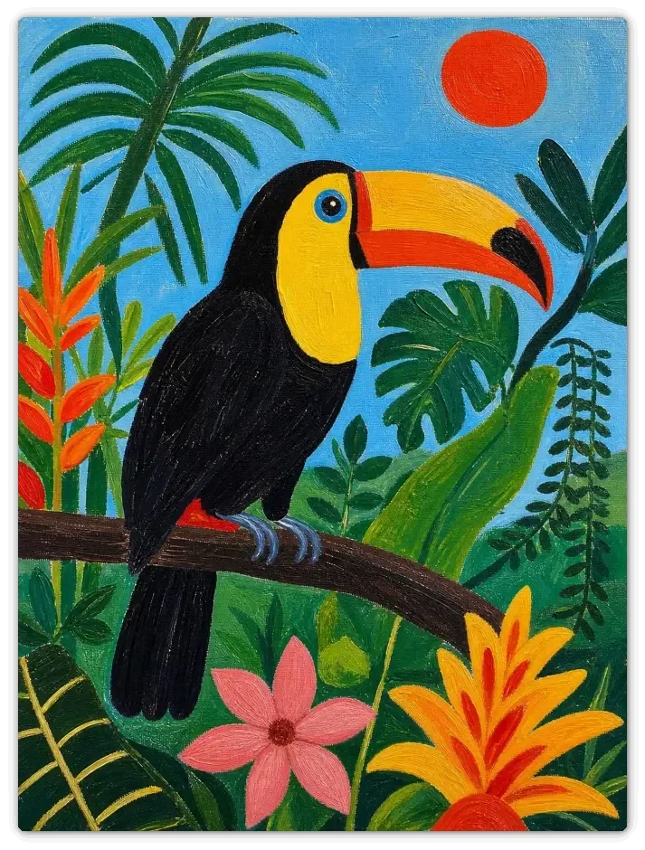 Leinwandbild im Folk Art Stil „Tropischer Gast“