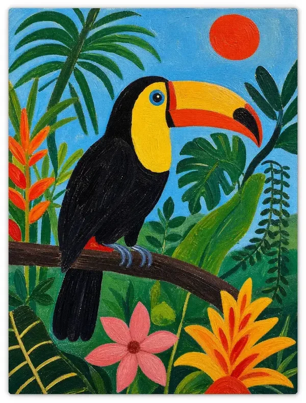Leinwandbild im Folk Art Stil „Tropischer Gast“