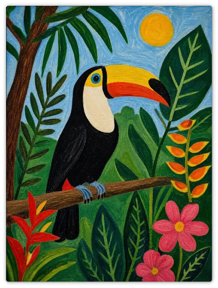 Leinwandbild im Folk Art Stil „Tukan im Dschungel“