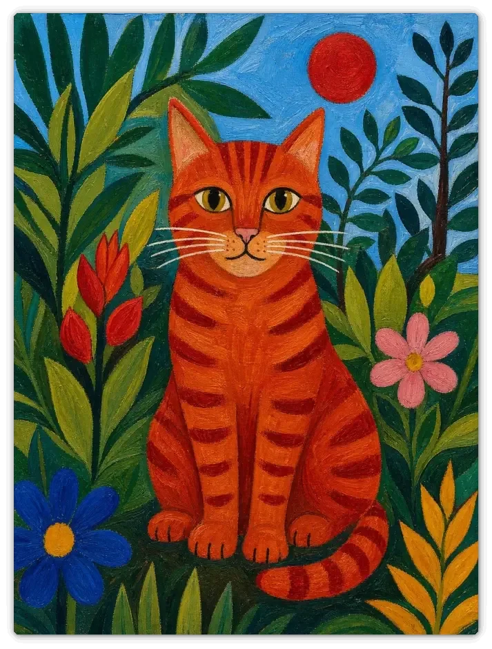 Leinwandbild im Folk Art Stil „Roter Kater“