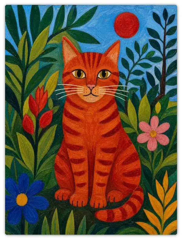 Leinwandbild im Folk Art Stil „Roter Kater“
