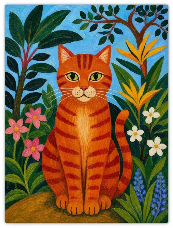 Leinwandbild im Folk Art Stil „Gartenbesuch“