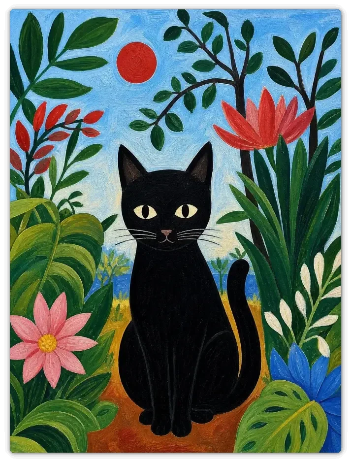 Leinwandbild im Folk Art Stil „Botanischer Kater“