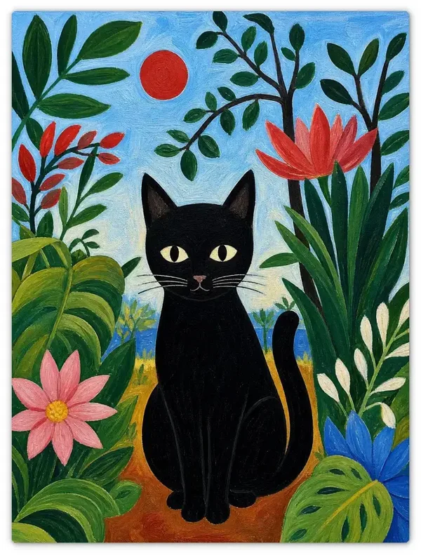 Leinwandbild im Folk Art Stil „Botanischer Kater“