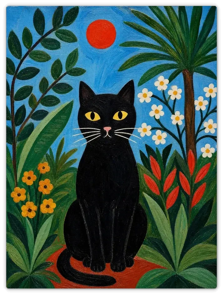 Leinwandbild im Folk Art Stil „Tropische Katzenidylle“