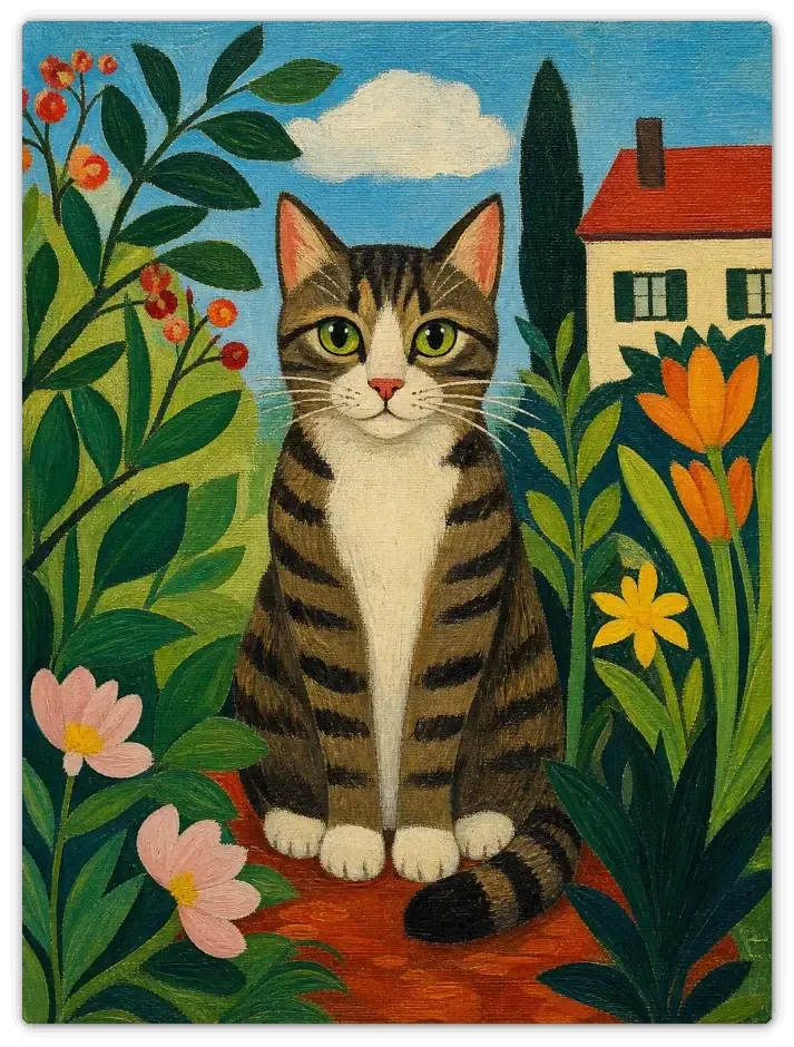 Leinwandbild im Folk Art Stil „Der gestreifte Kater“
