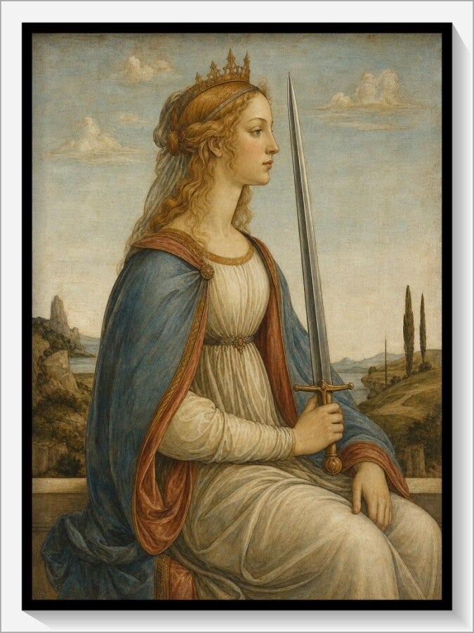 Botticelli Tarot „Königin der Schwerter"
