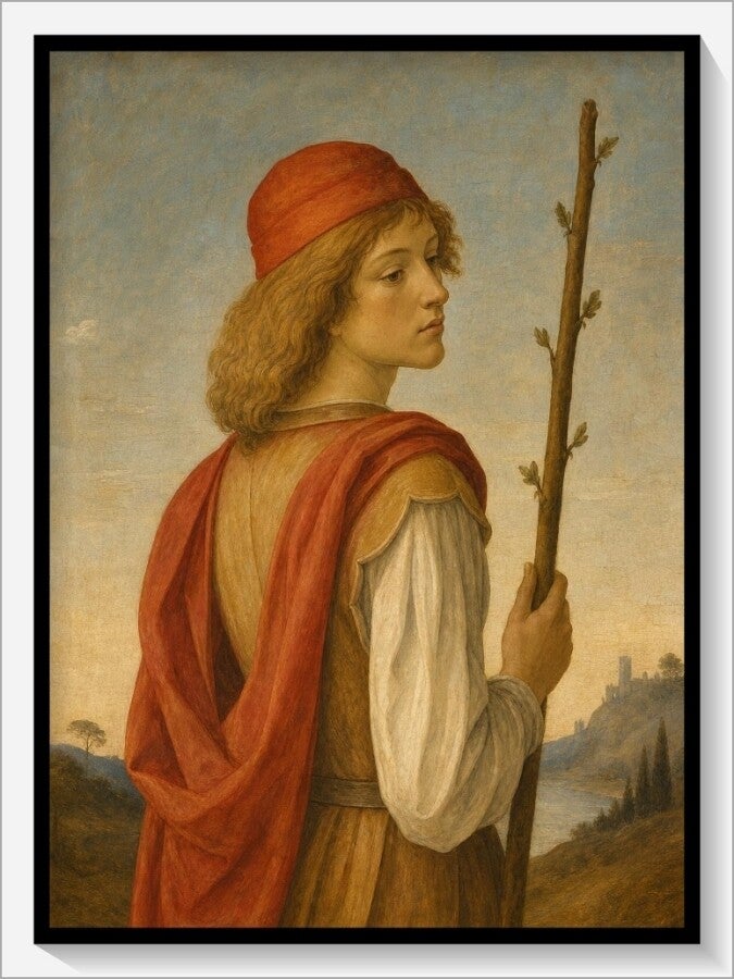 Botticelli Tarot „Bube der Stäbe"