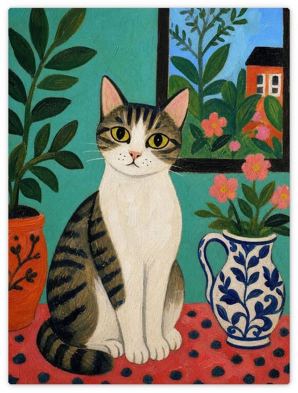 Leinwandbild „Katzen-Interieur“ – Naive Kunst fürs Wohnzimmer