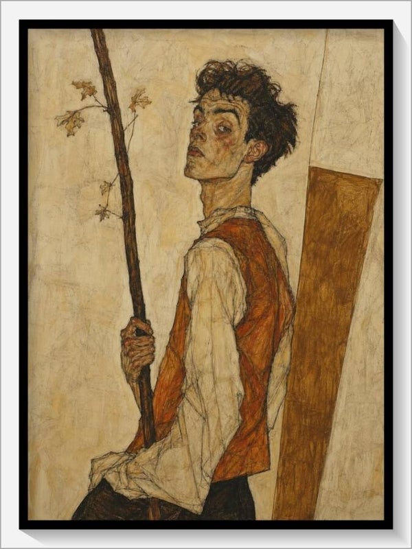 Schiele Tarot „Bube der Stäbe"