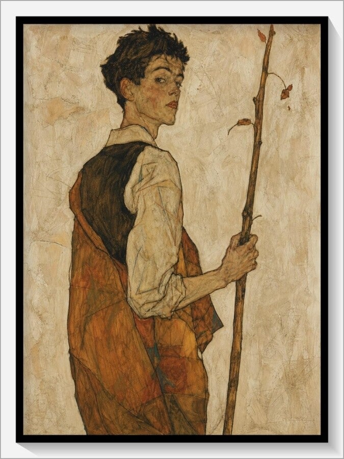 Schiele Tarot „Bube der Stäbe"