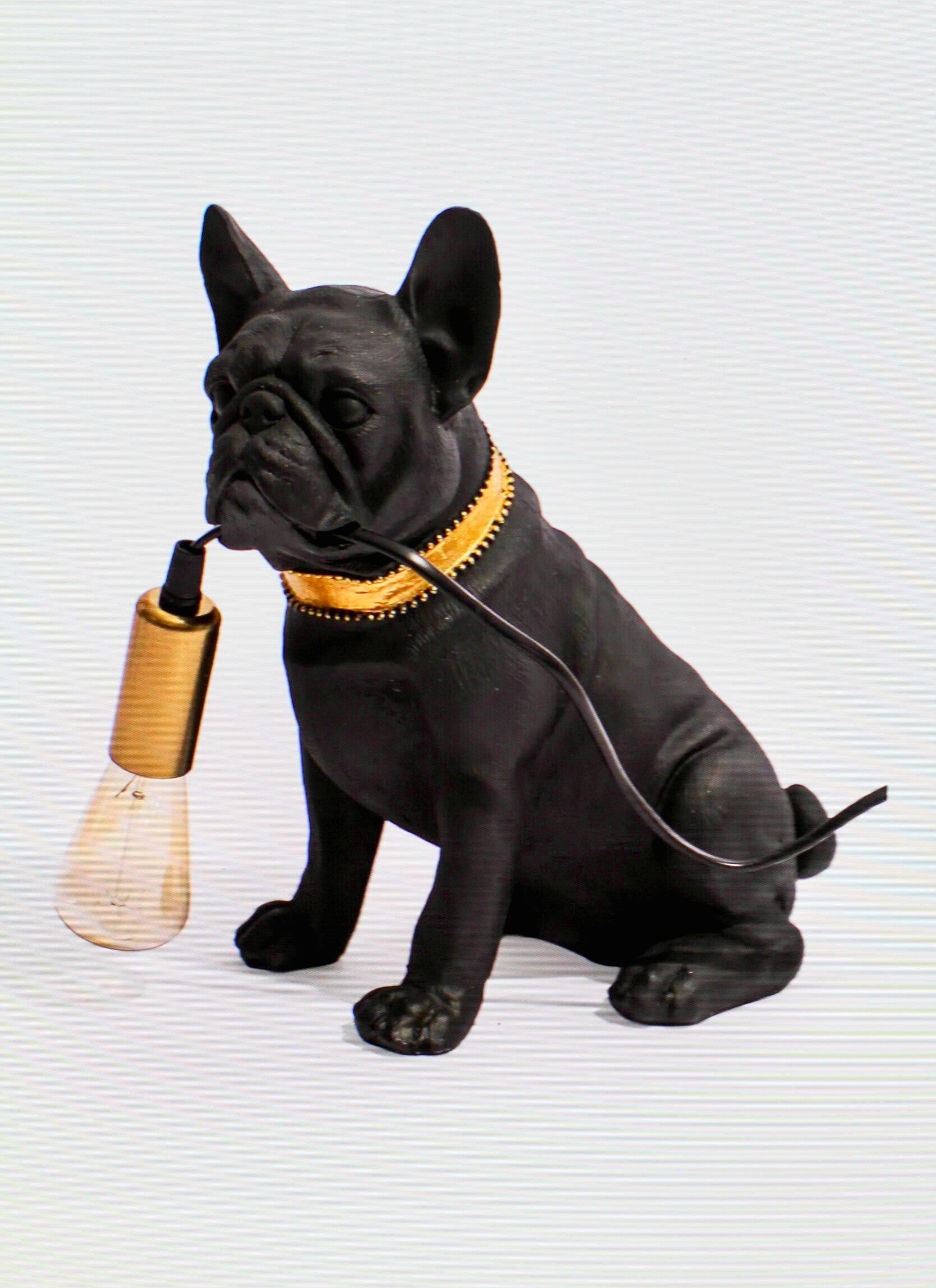 Mops-Tischlampe matt sw/gold