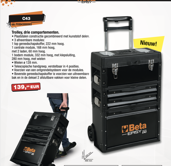 Trolley gevuld met 146-delig assortiment gereedschappen - PROMO - ref. C43+5943/VEX-20