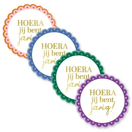 Hoera jij bent jarig! - Assorti, 52 mm, 8 stuks