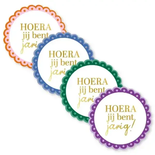 Hoera jij bent jarig! - Assorti, 52 mm, 8 stuks