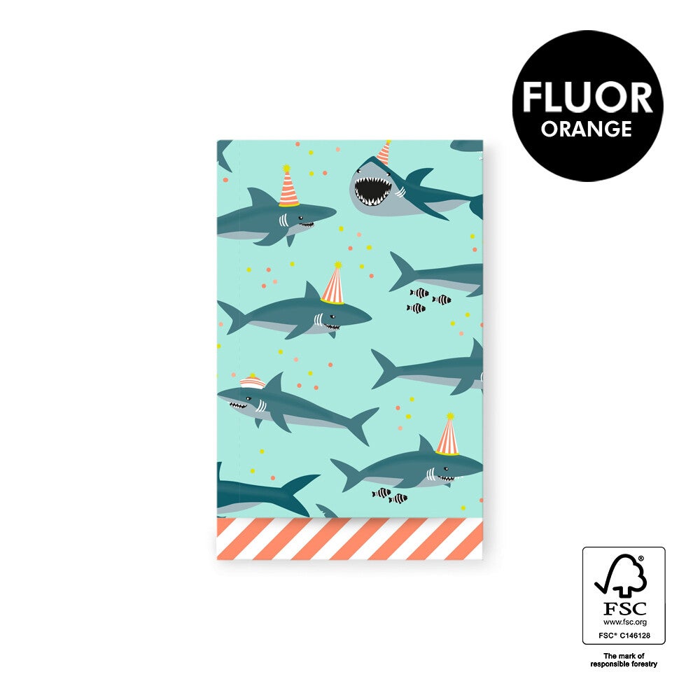 Shark Pastel Mint - Stripe Fluor Orange, 12 x 19 cm, 5 stuks