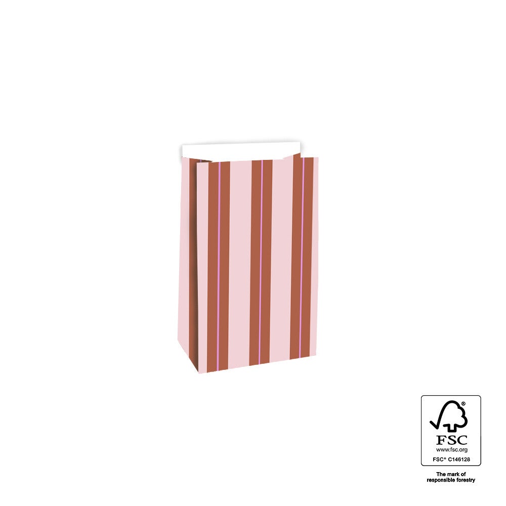 Blokbodemzak Stripe Chalk Terra, 12 x 7 x 19 cm, 2 stuks