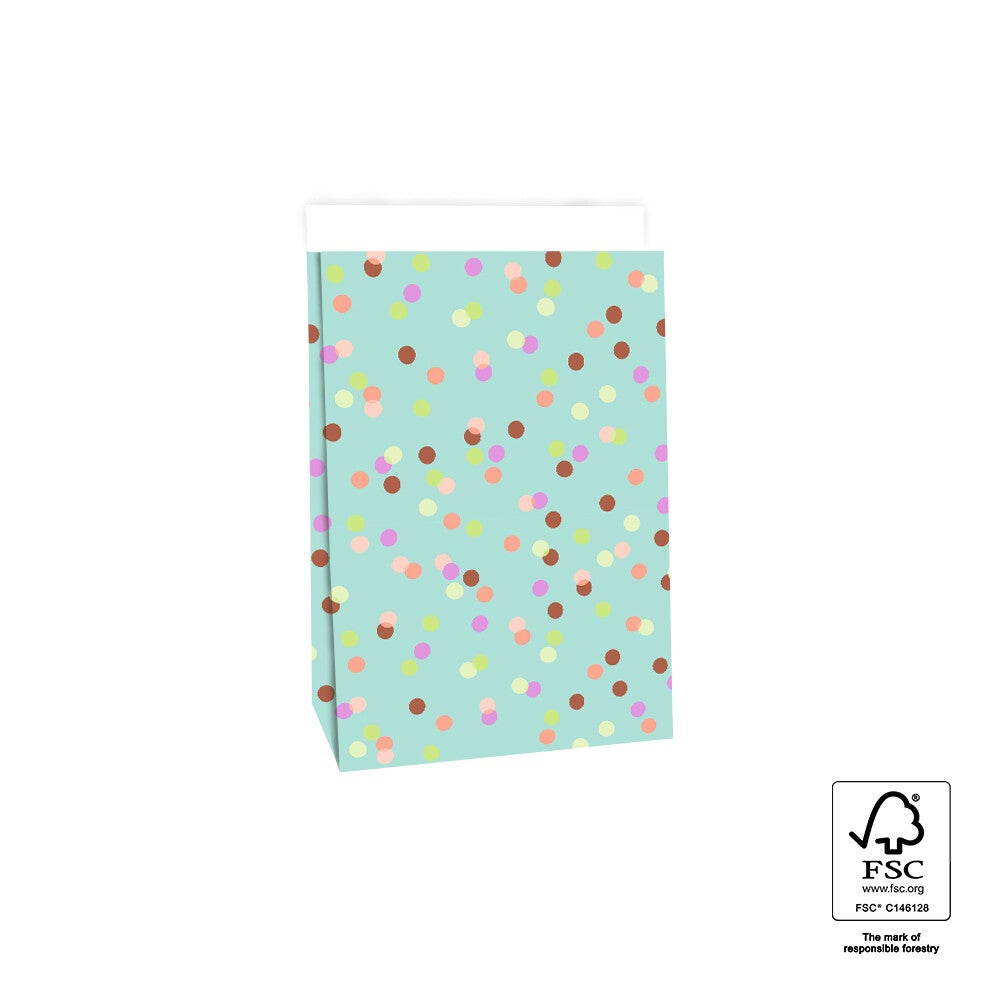 Blokbodemzak Party Confetti Pistache, 17 x 10 x 25 cm, 2 stuks
