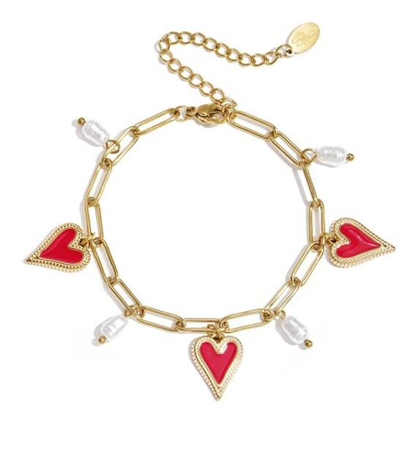 Schakel armband met parels en hart charms