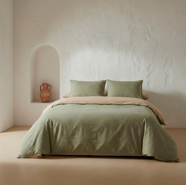 Duvet Cover 100% Cover Green Reversible Two Tone