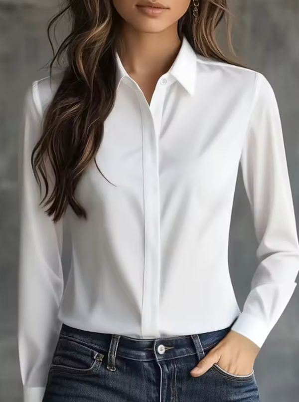 White Satin Long Sleeve Shirt $65