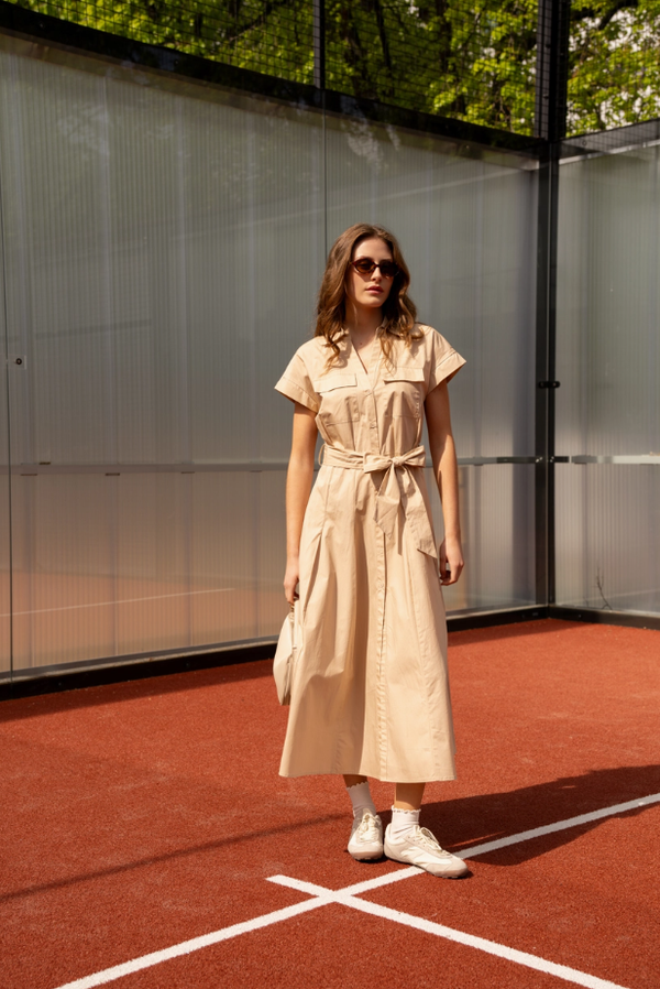 Cotton Shirt Dress Beige $190